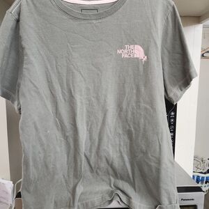 The North Face Olive T-Shirt with Pink Logo